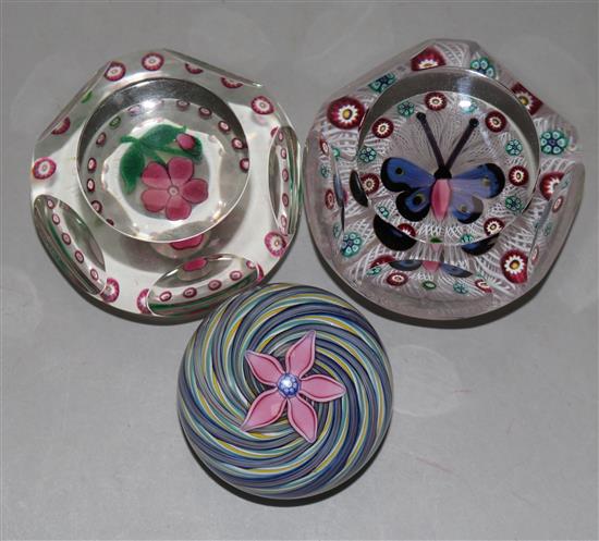 Two Selkirk glass paperweights; (3)